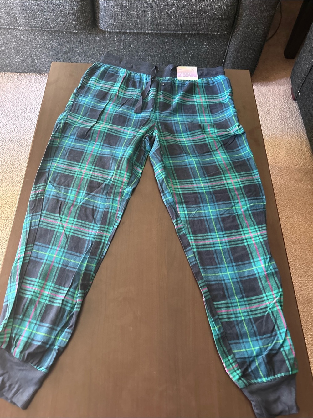 stars above Green and Navy Plaid Jogger Pants